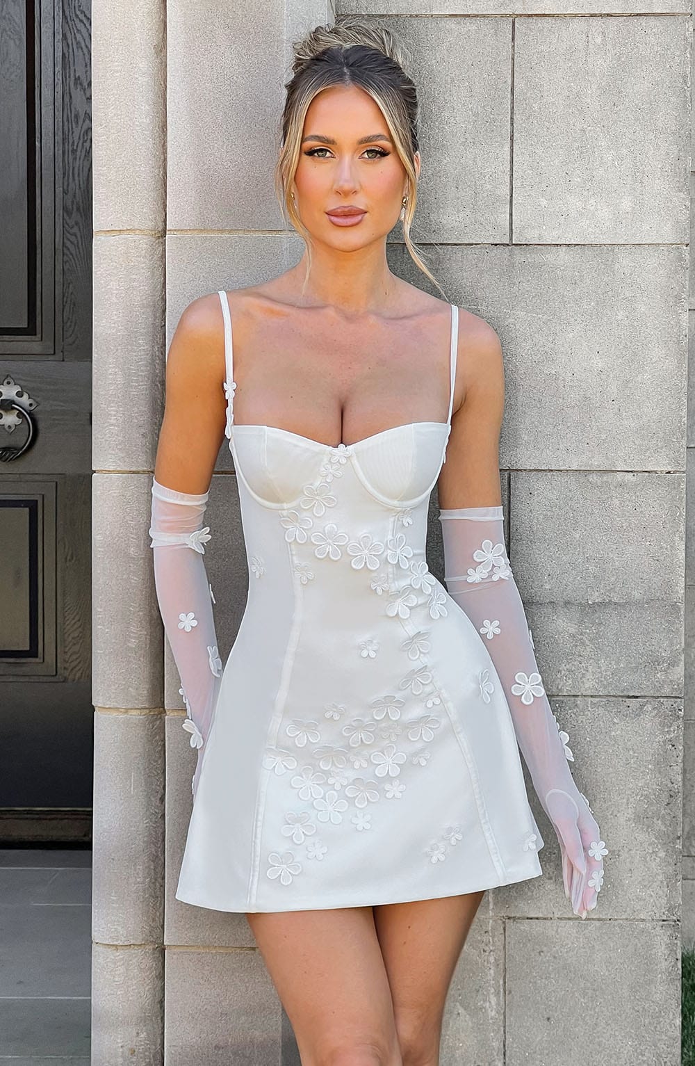 L.F Women's Dress Dalary Mini Strapless Ivory Mesh Bridal Party