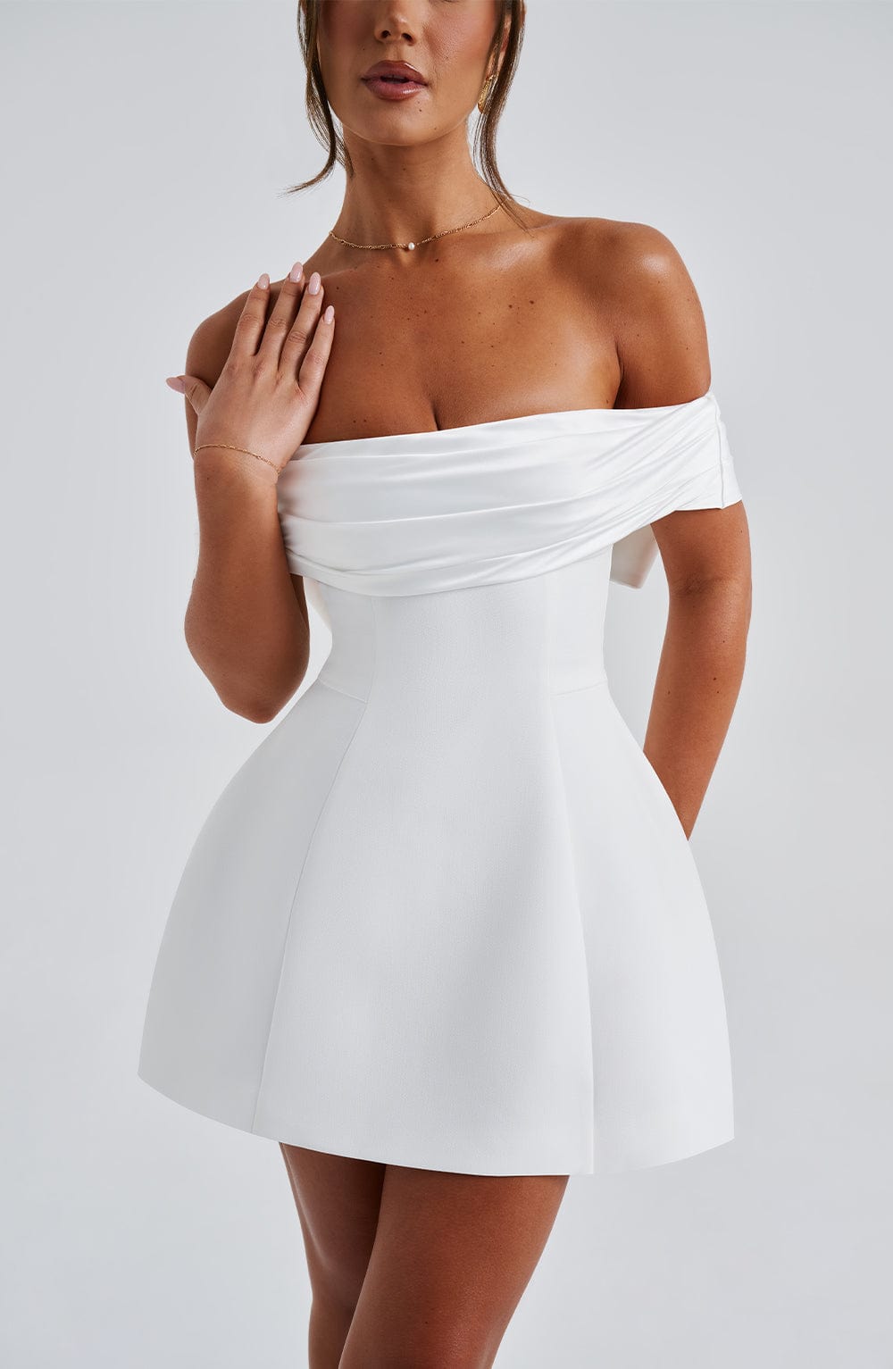 M.T Women's Dress Delta Bubble Hem Ivory Crepe Party