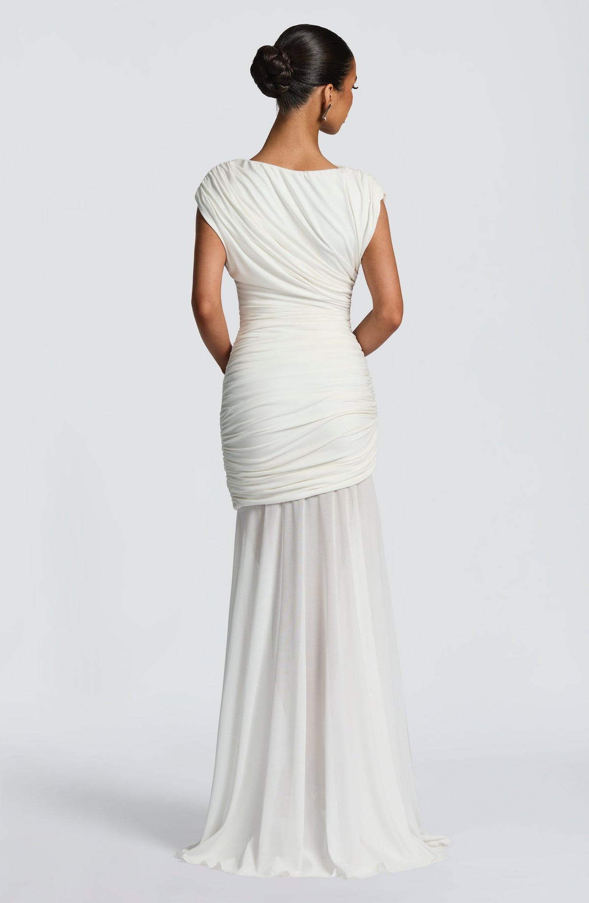 L.F Women's Dress Ruched Flared Ivory Modal Jersey Formal