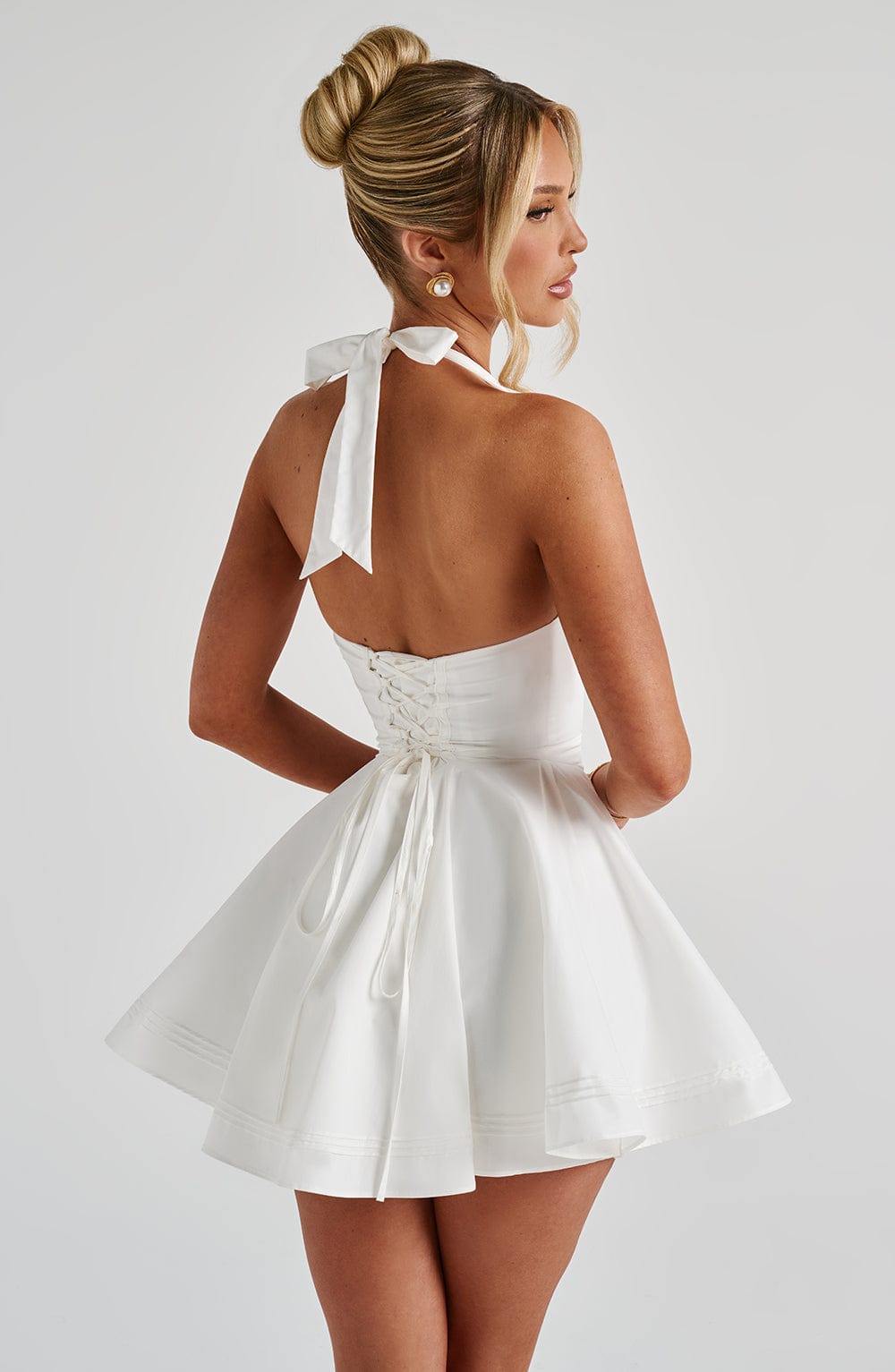 R.F Women's Dress Mini Ivory Plunge Halter Party