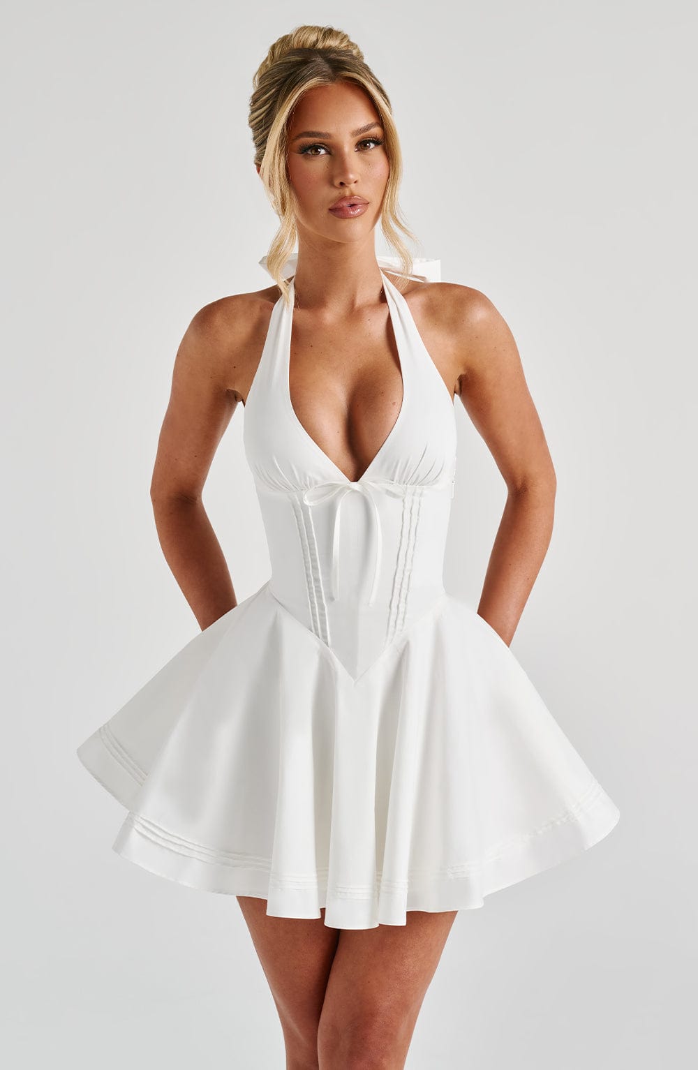 R.F Women's Dress Mini Ivory Plunge Halter Party