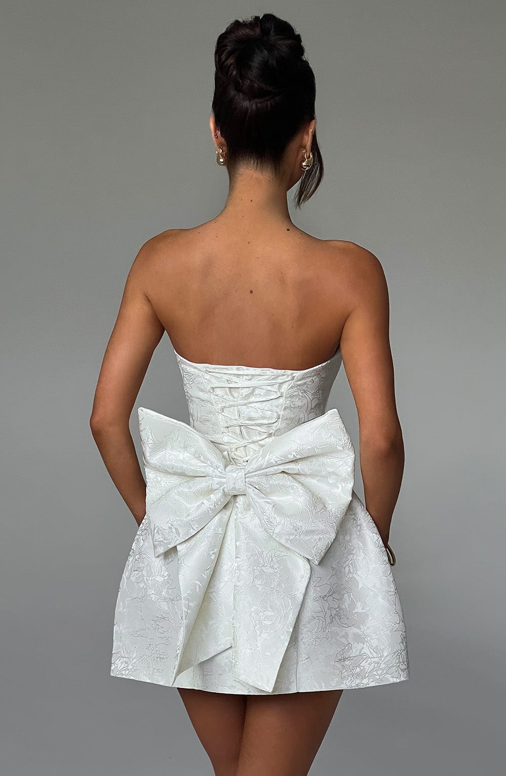 K.Y Women's Dress Elenora Strapless Ivory Jacquard Bow Party