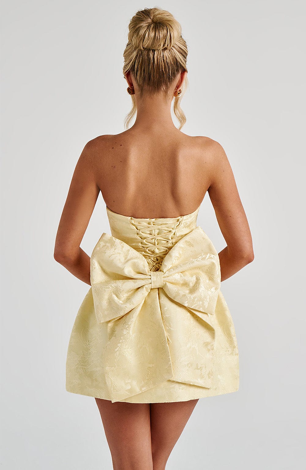 K.Y Women's Dress Strapless Mini Lemon Floral Jacquard Party