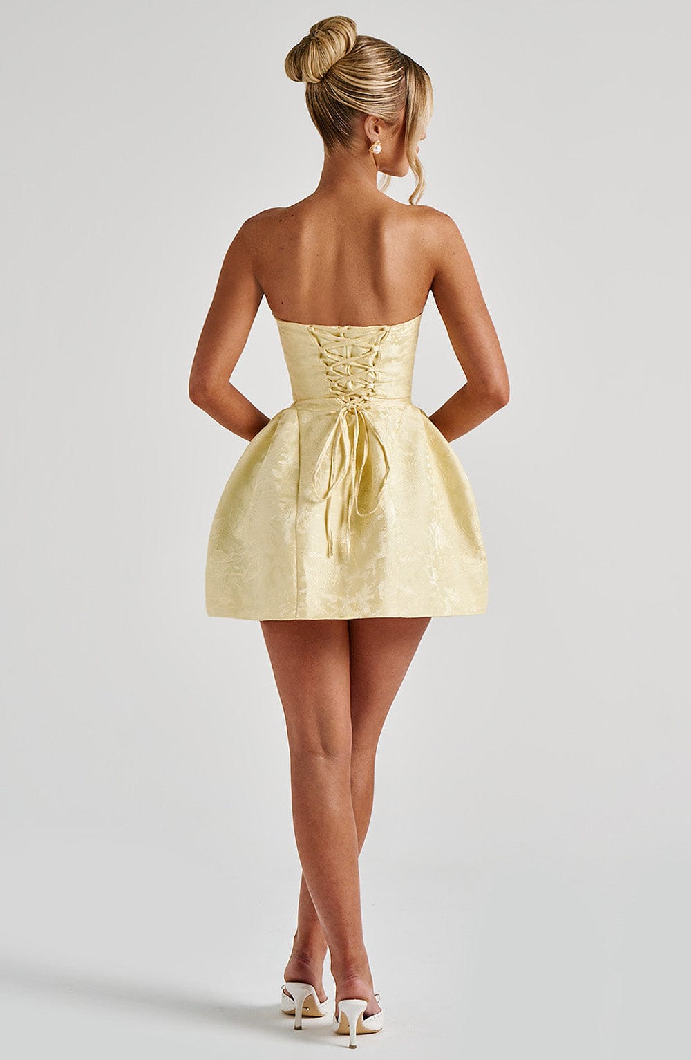 K.Y Women's Dress Strapless Mini Lemon Floral Jacquard Party