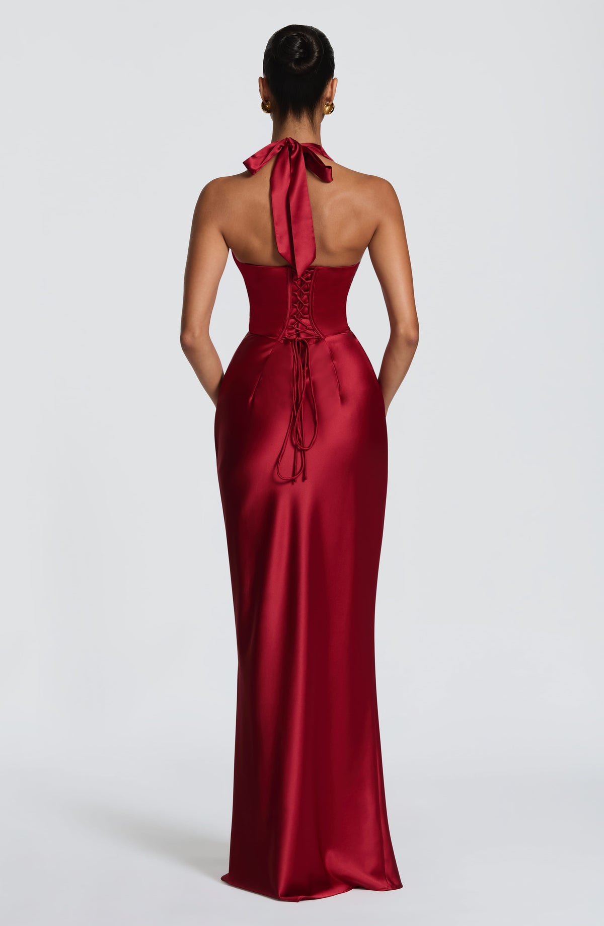 Women's Dress Elowen Corset Maxi Deep Red Satin Formal