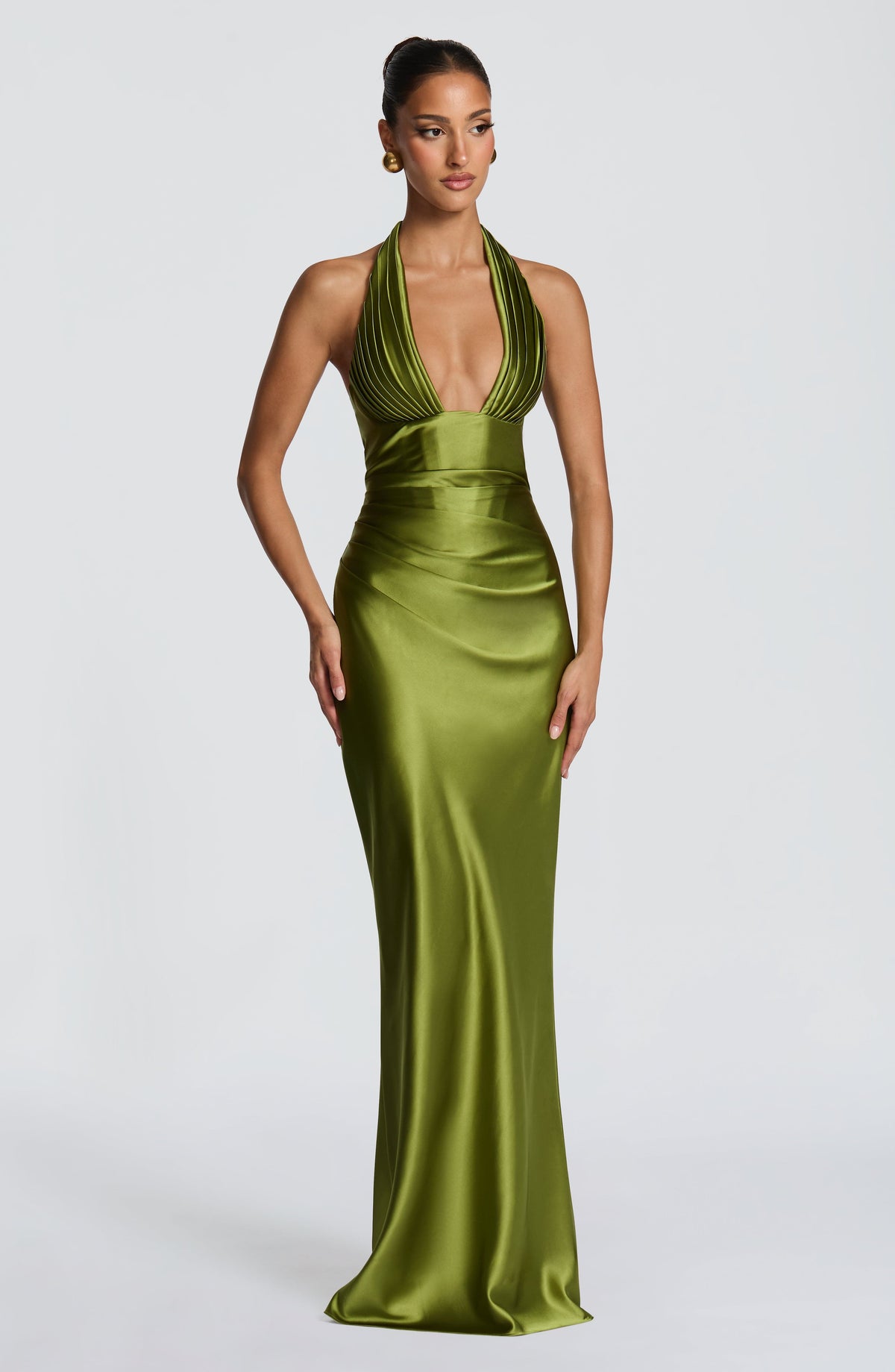 M.T Women's Dress Maxi Corset Olive Satin Formal