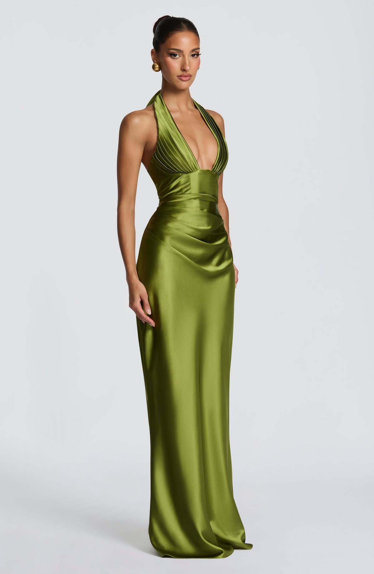 M.T Women's Dress Maxi Corset Olive Satin Formal