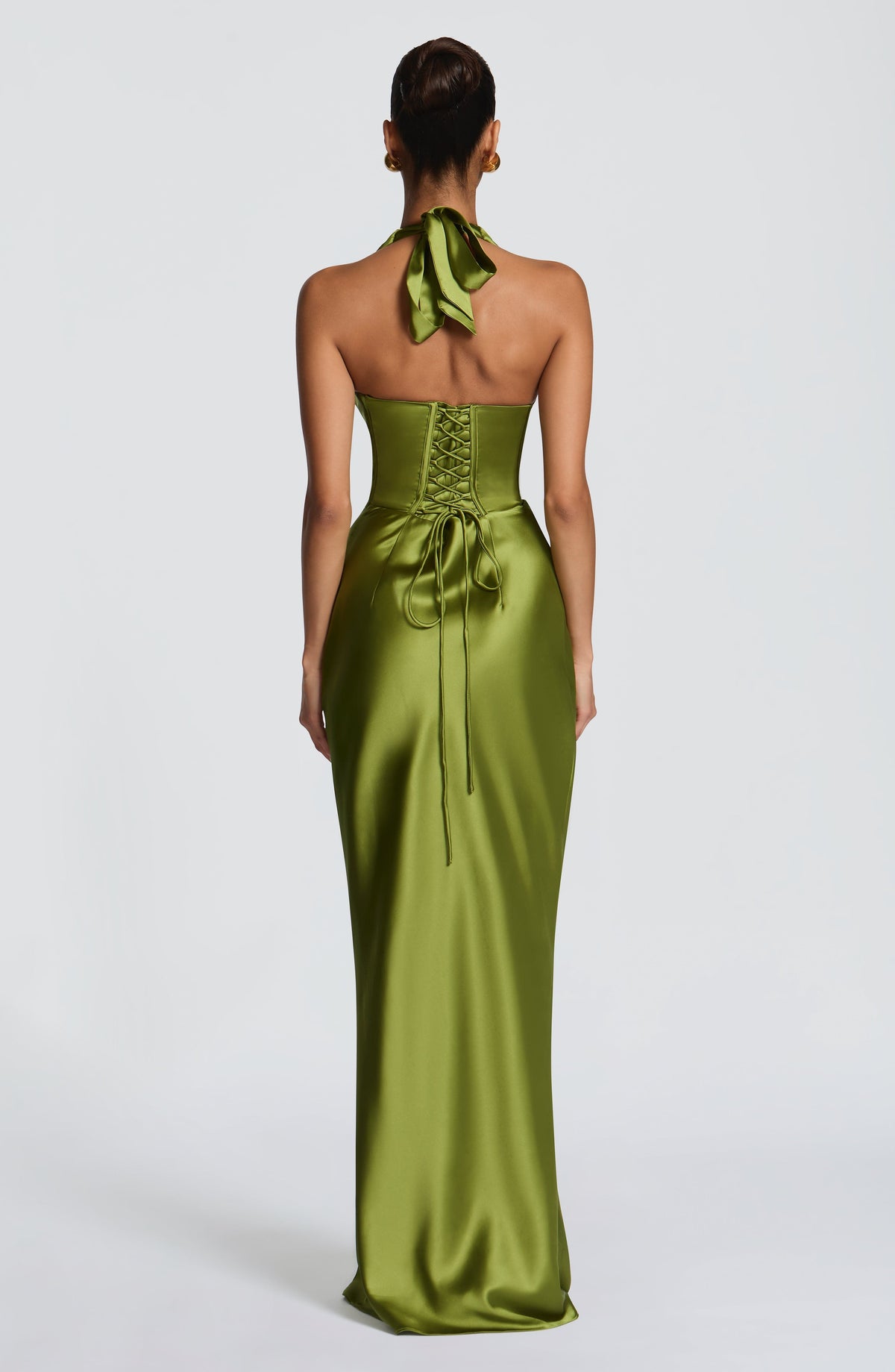 M.T Women's Dress Maxi Corset Olive Satin Formal