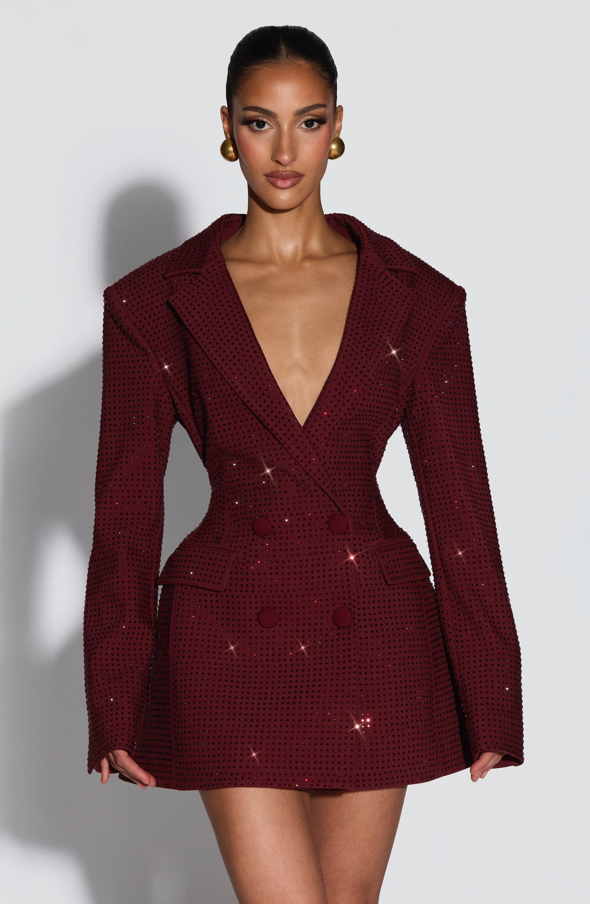 S.M Women's Dress Tailored Elvira Mini Burgundy Sparkle Party