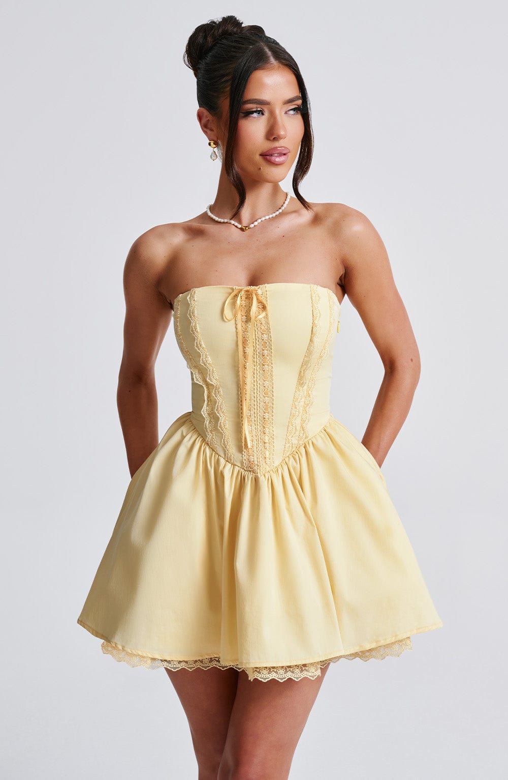 Women's Dress Strapless Mini Flowy Lemon Cotton Party Evie