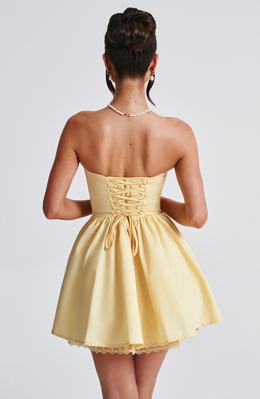 Women's Dress Strapless Mini Flowy Lemon Cotton Party Evie