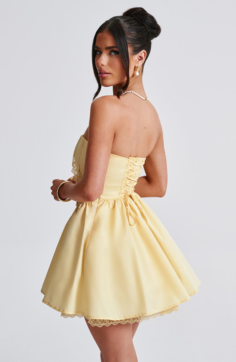 Women's Dress Strapless Mini Flowy Lemon Cotton Party Evie
