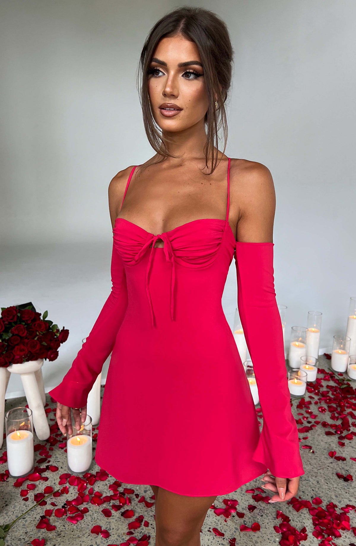 L.F Women's Dress Fiona Mini Pink Georgette Satin Evening