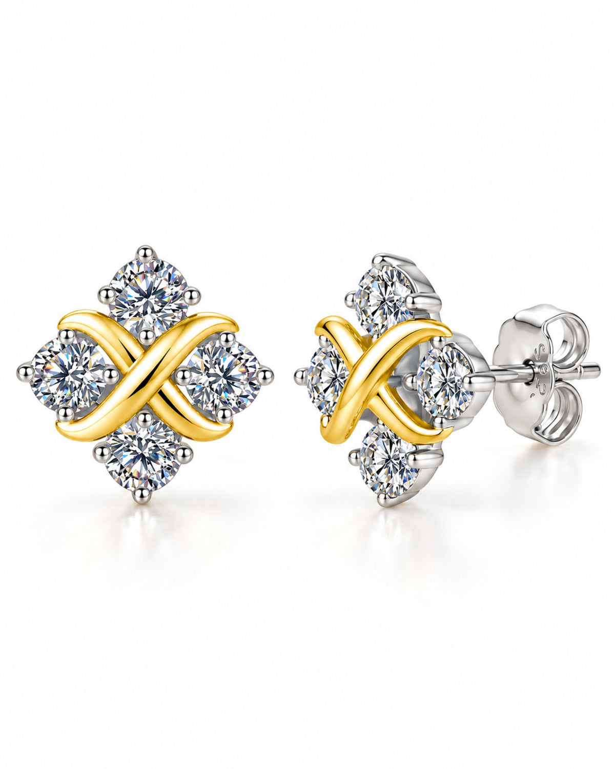 Women's four-stone moissanite crossover stud earrings in S925 sterling silver
