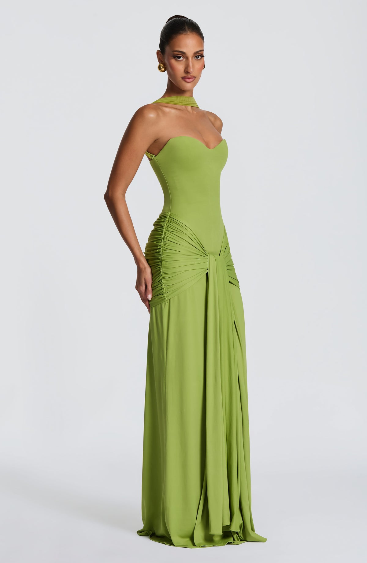 R.F Women's Dress Corset Maxi Olive Mesh Formal
