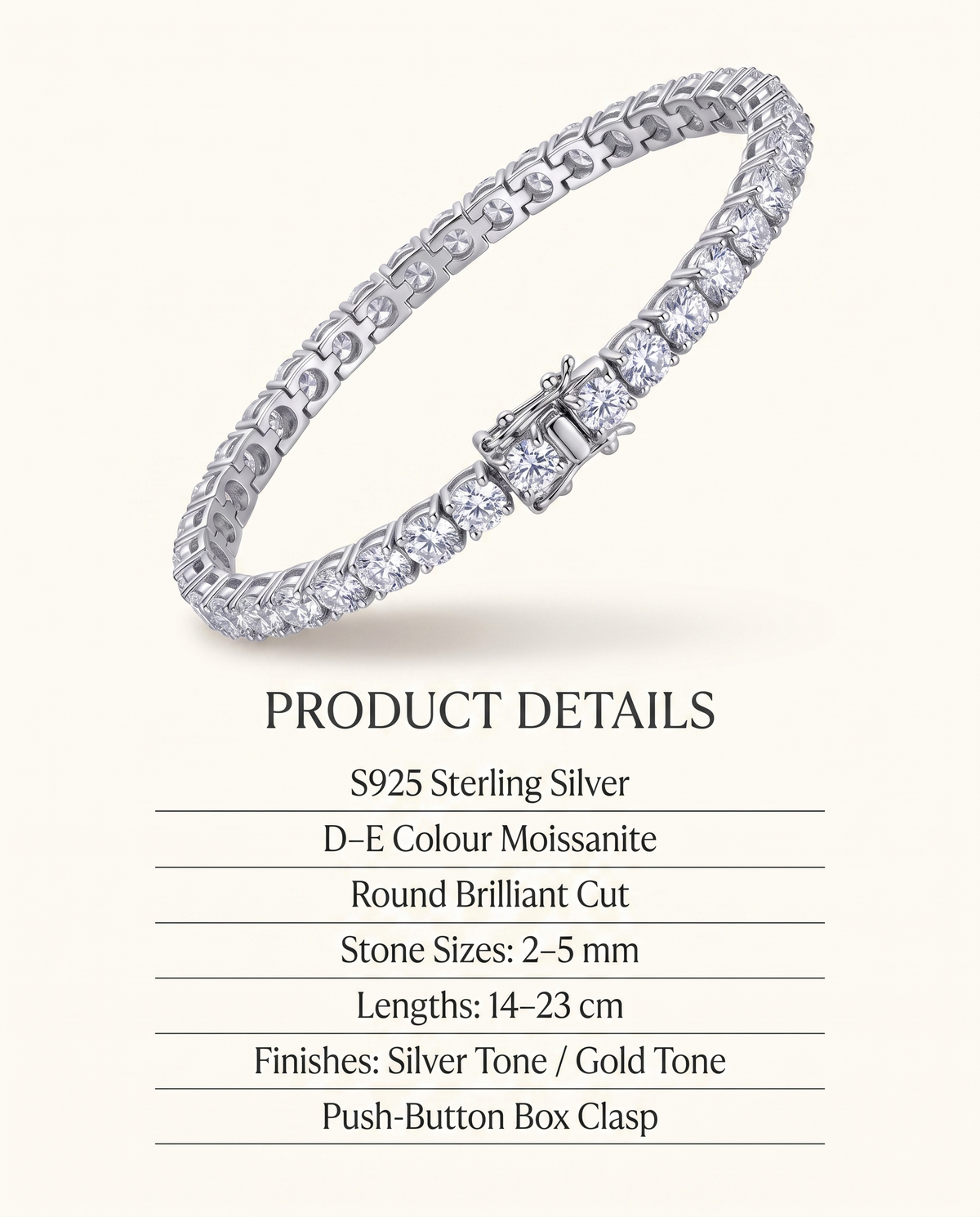 Women's Moissanite Tennis Bracelet – S925 Sterling Silver Round-Cut Line Bracelet