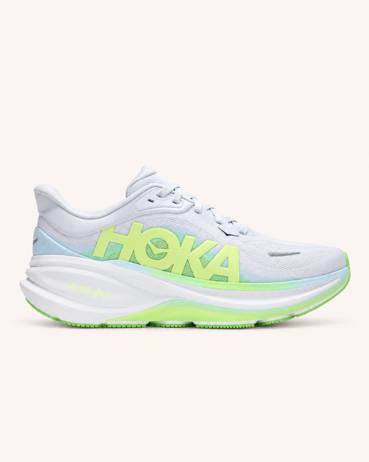 HOKA CLIFTON PRO in White / Lime — side view #Colour_White / Lime