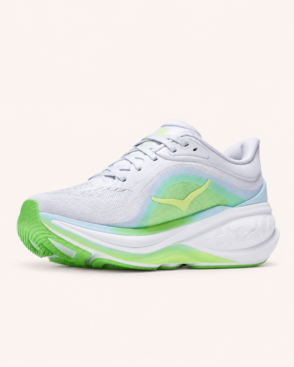 HOKA CLIFTON PRO in White / Lime — angled view #Colour_White / Lime