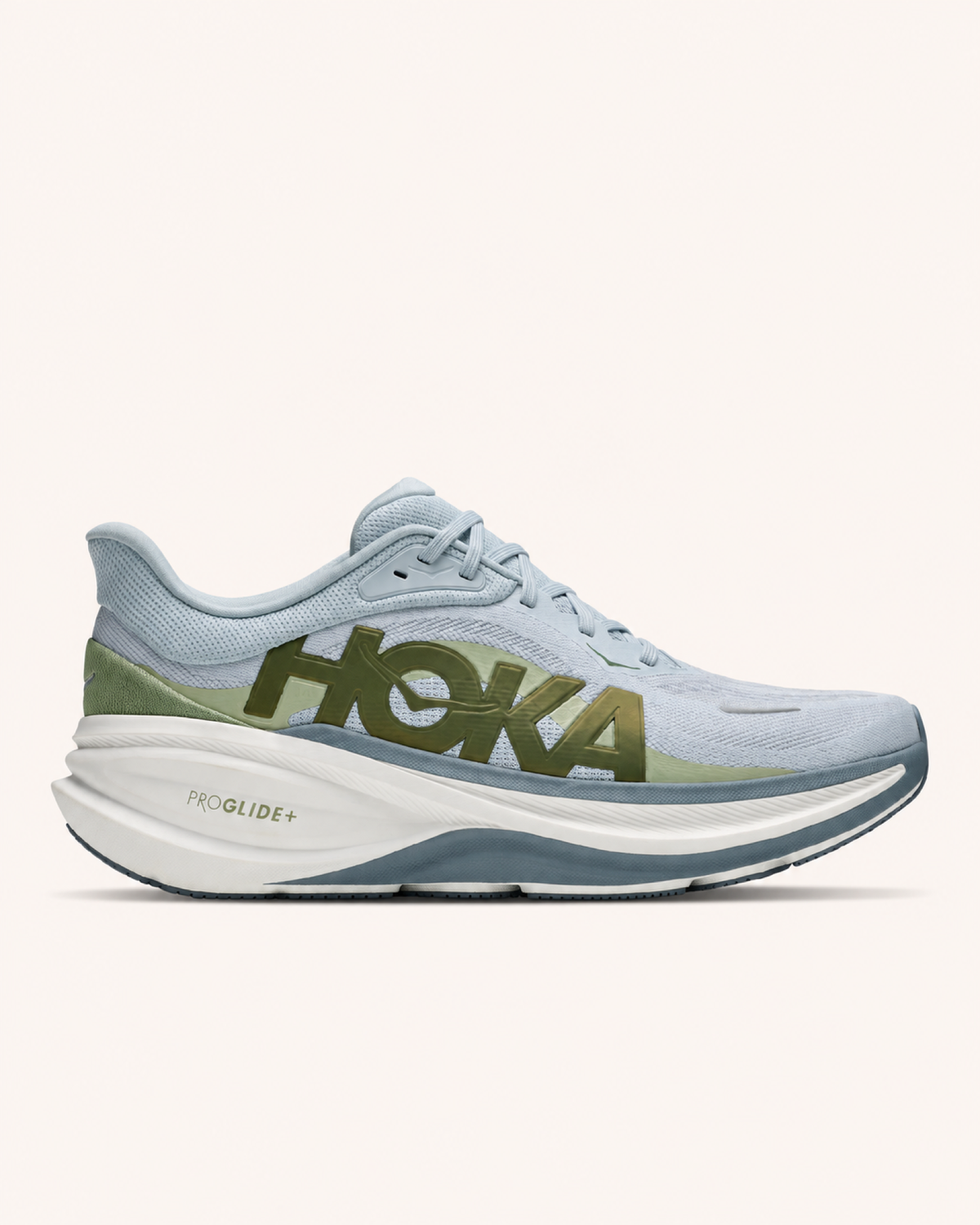 HOKA CLIFTON PRO in White / Olive — side view #Colour_White / Olive