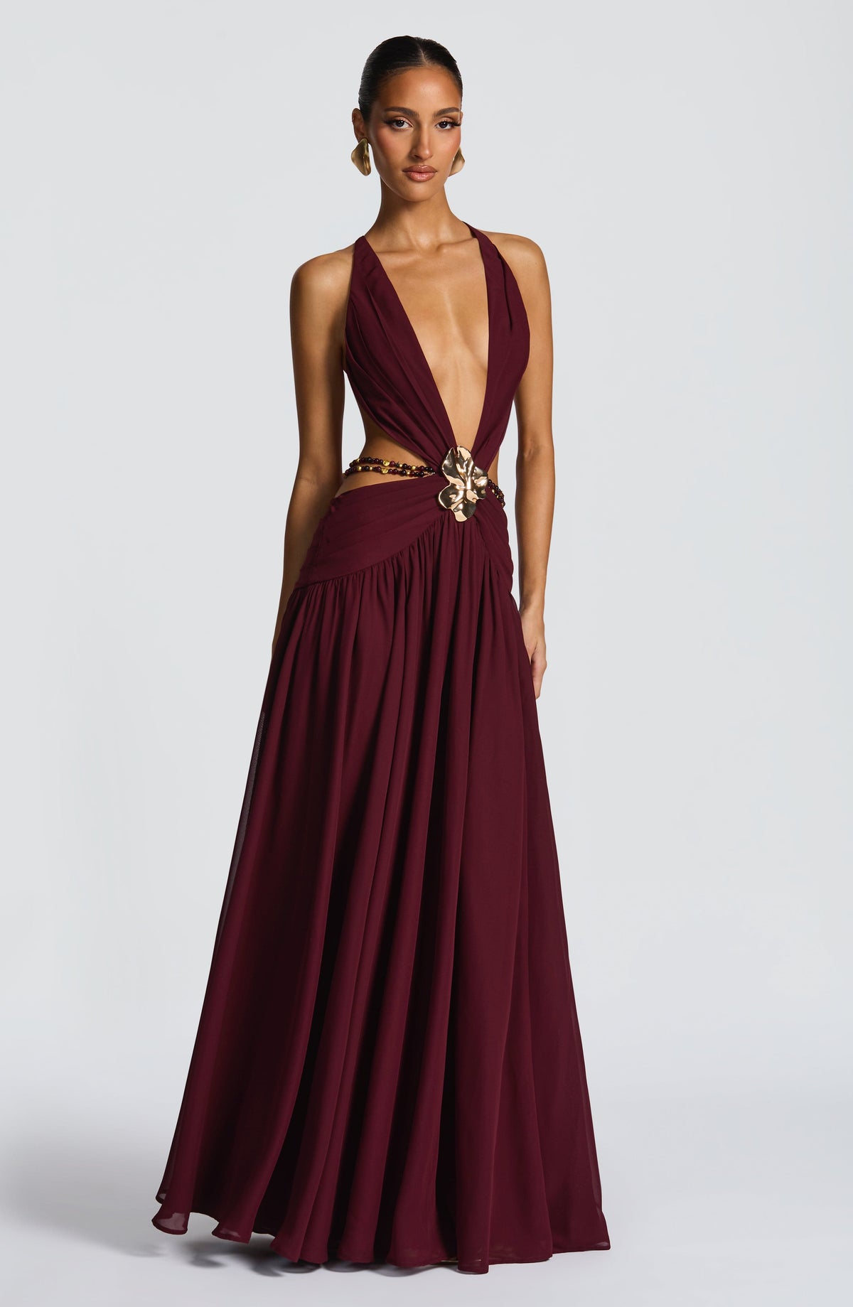T.X Women's Dress Indianna Backless Cherry Lacquer Chiffon Evening