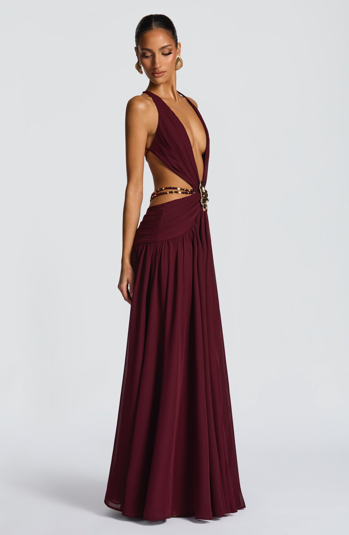 T.X Women's Dress Indianna Backless Cherry Lacquer Chiffon Evening