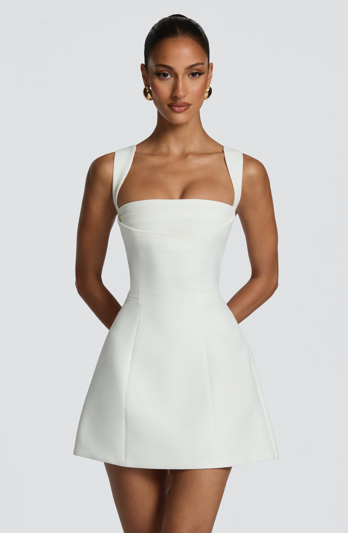 DIA Women's Dress Square Neck Ivory Non-Stretch Crepe Party