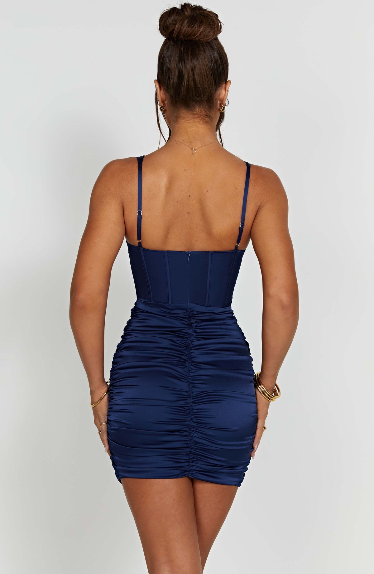 Izabella Women's Dress Corset Mini Navy Stretch Satin Party