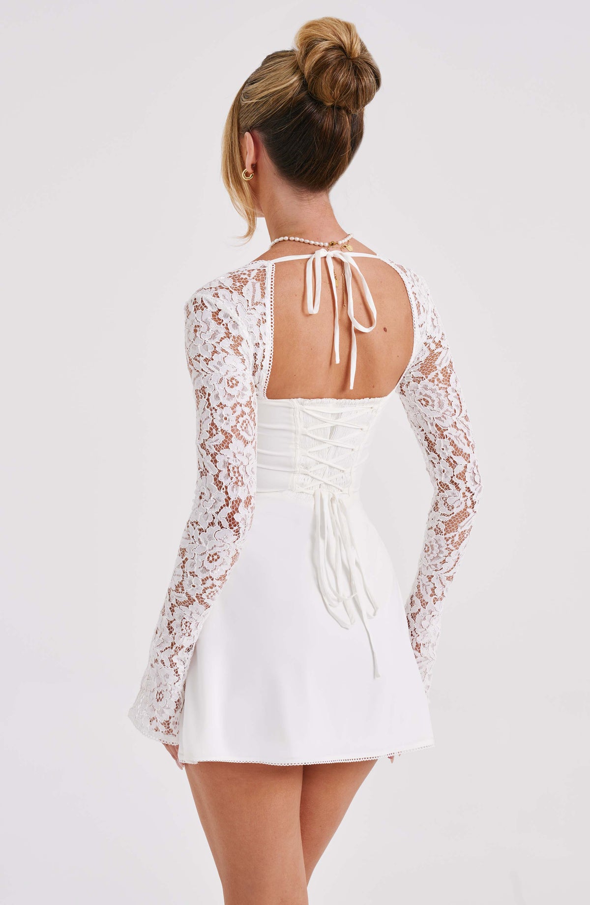 L.F Women's Dress Mini Ivory Stretch Floral Lace Party