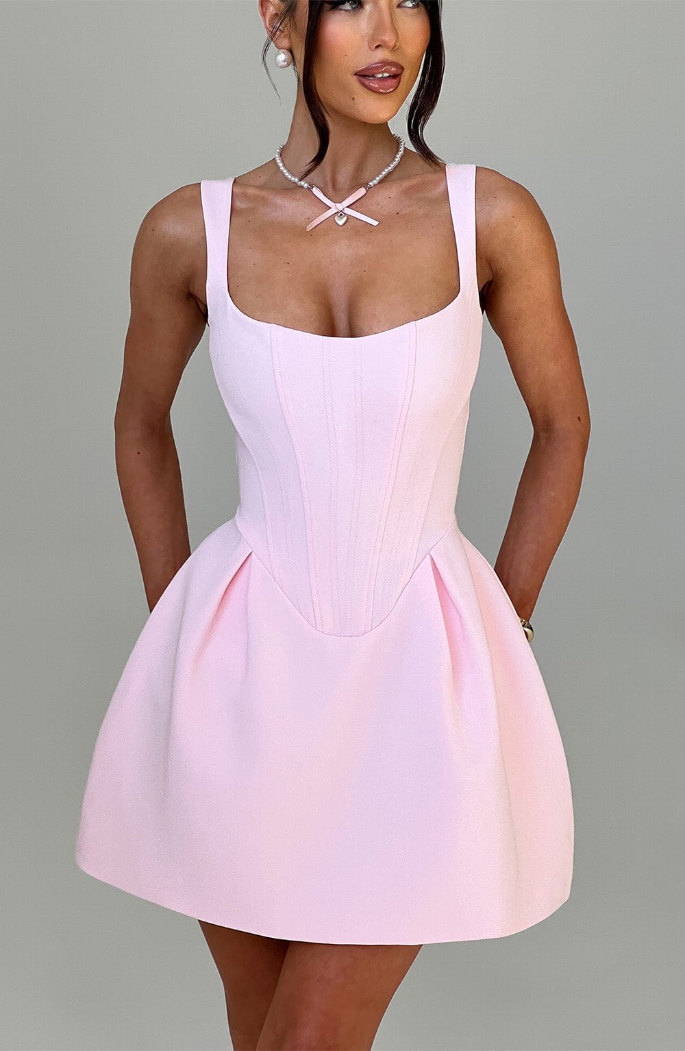 M.T Women's Dress Corset Bubble Hem Blush Crepe Cocktail Party