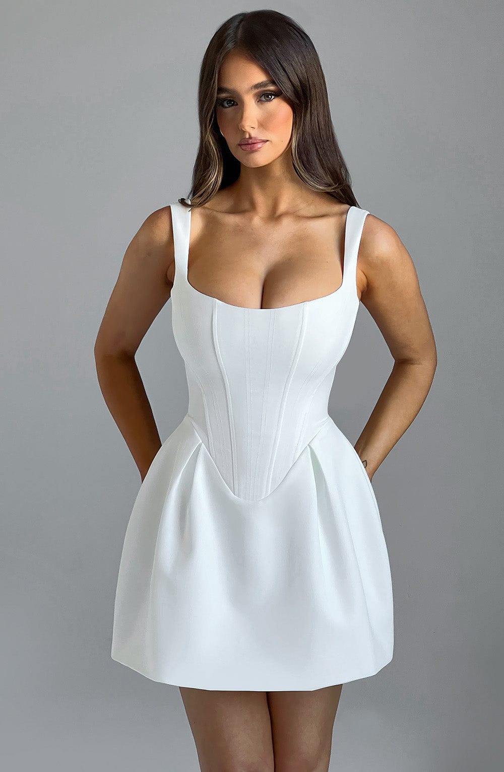 M.T Women's Dress Corset Mini Ivory Woven Party