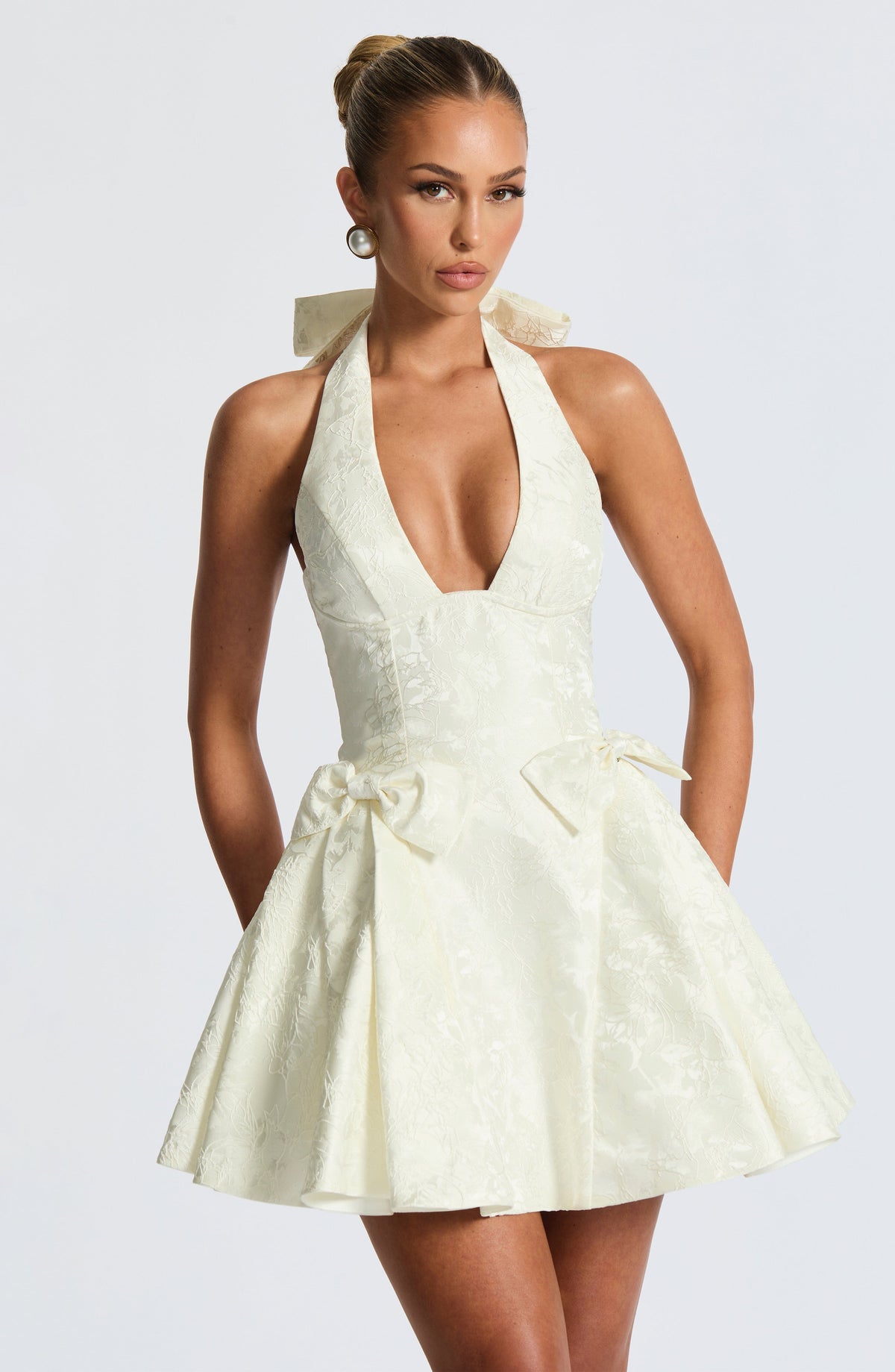 R.F Women's Dress Strapless Mini Ivory Floral Jacquard Party