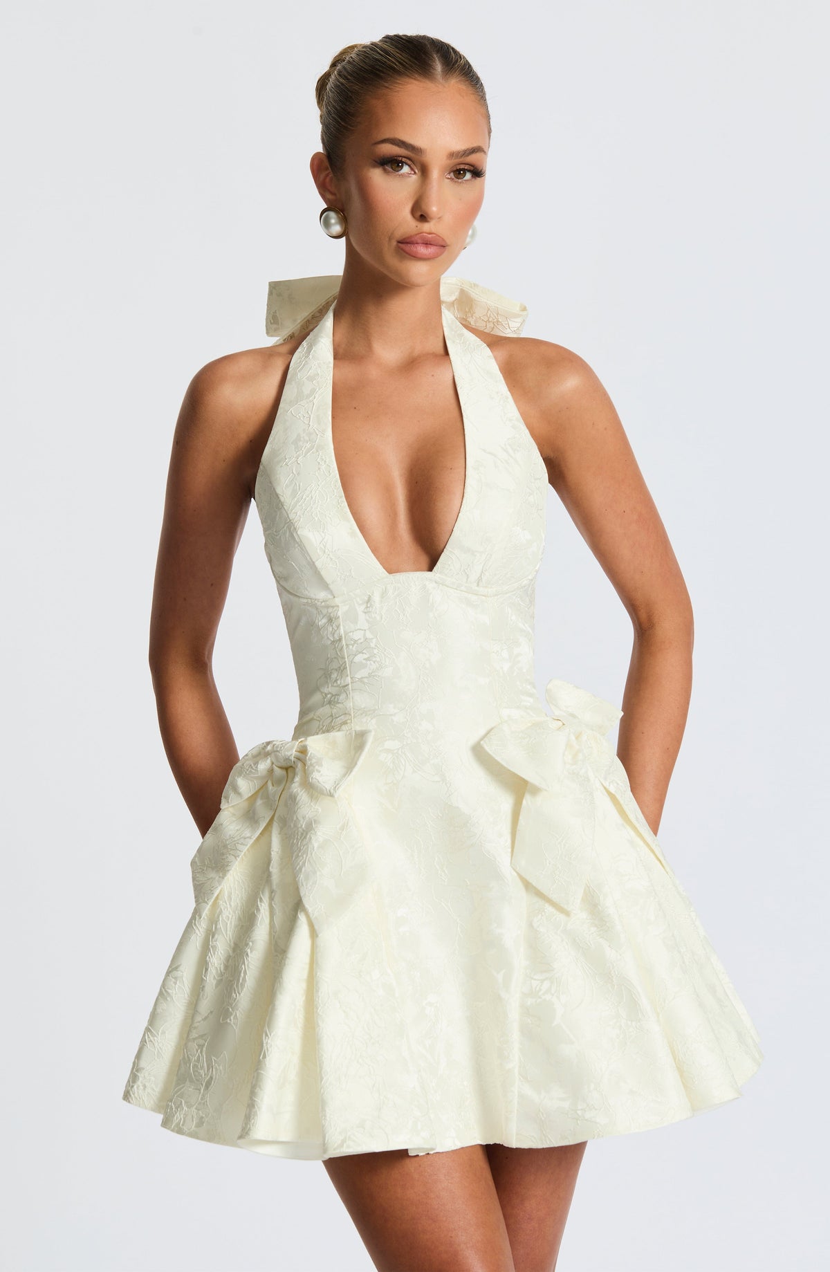 R.F Women's Dress Strapless Mini Ivory Floral Jacquard Party