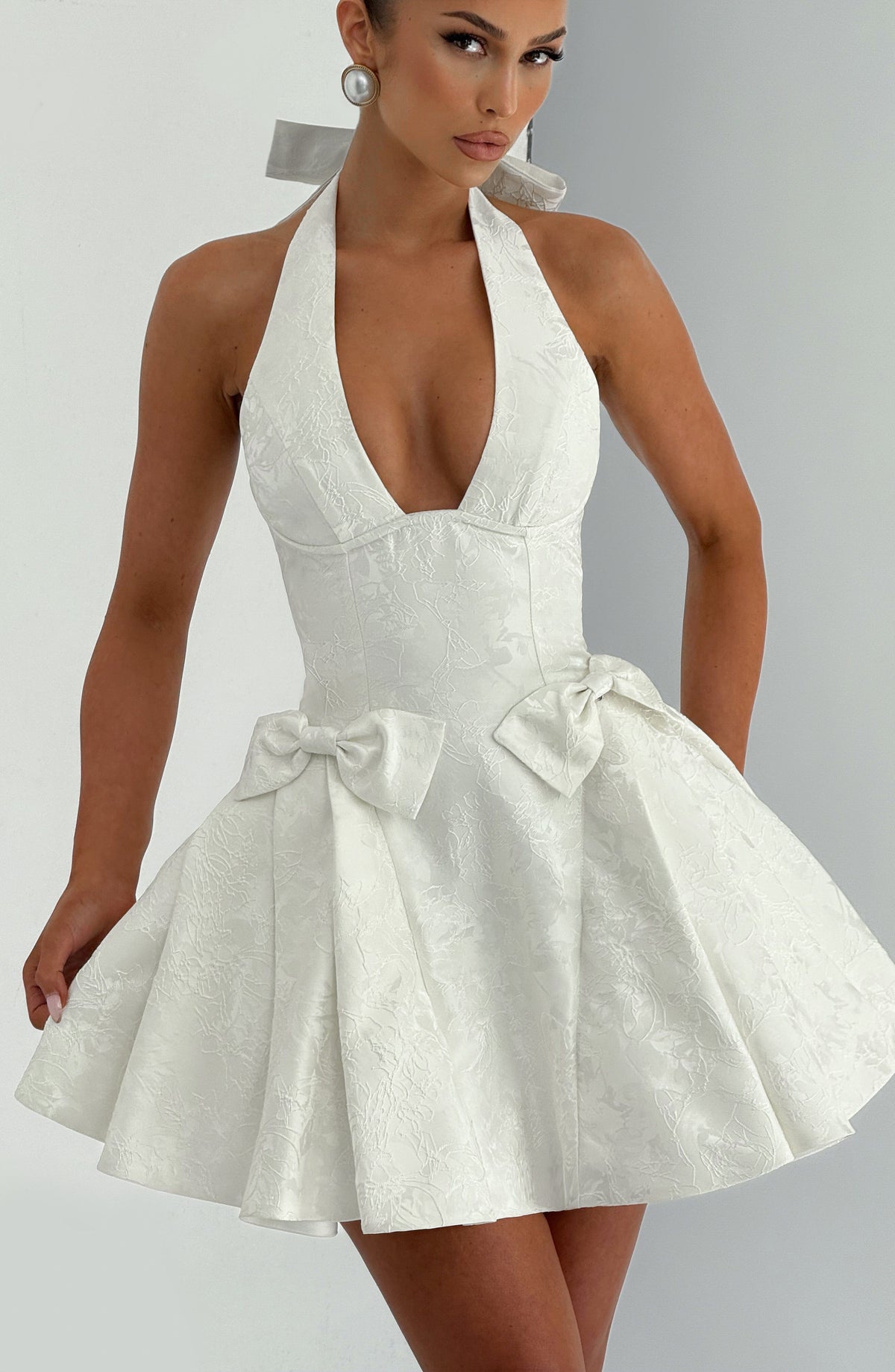 R.F Women's Dress Strapless Mini Ivory Floral Jacquard Party