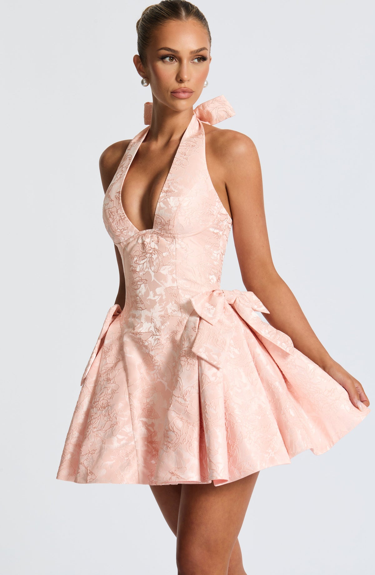 R.F Women's Dress Jocelyn Mini Soft Peach Jacquard Party