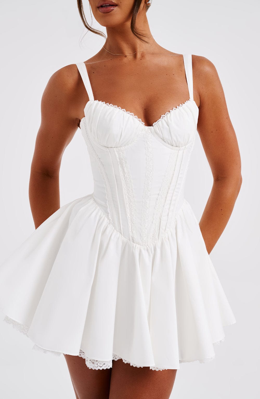 R.F Women's Dress Josie Corset Mini White Cotton Lace Party