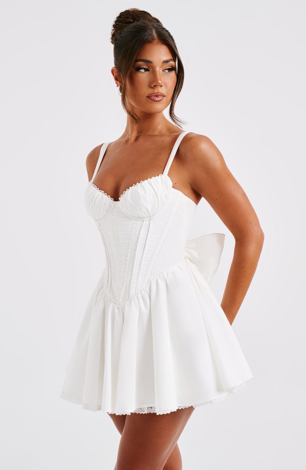 R.F Women's Dress Josie Corset Mini White Cotton Lace Party