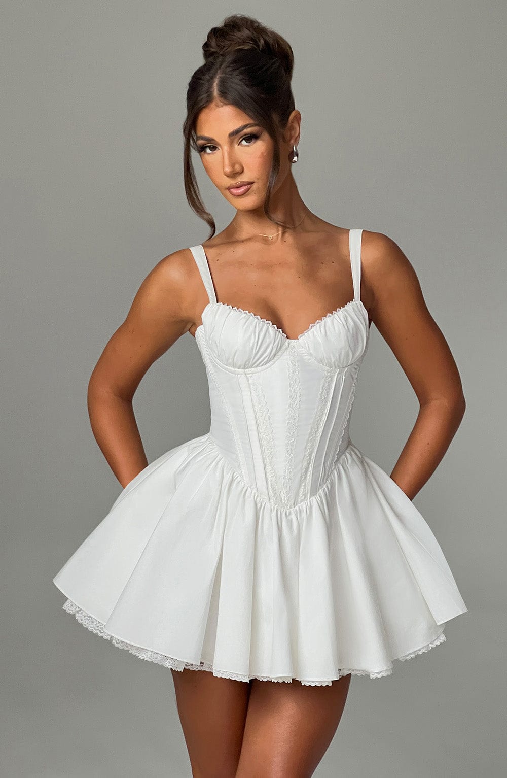 R.F Women's Dress Josie Corset Mini White Cotton Lace Party