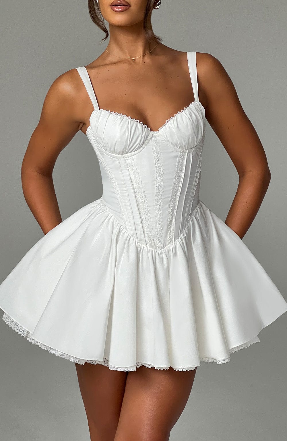 R.F Women's Dress Josie Corset Mini White Cotton Lace Party