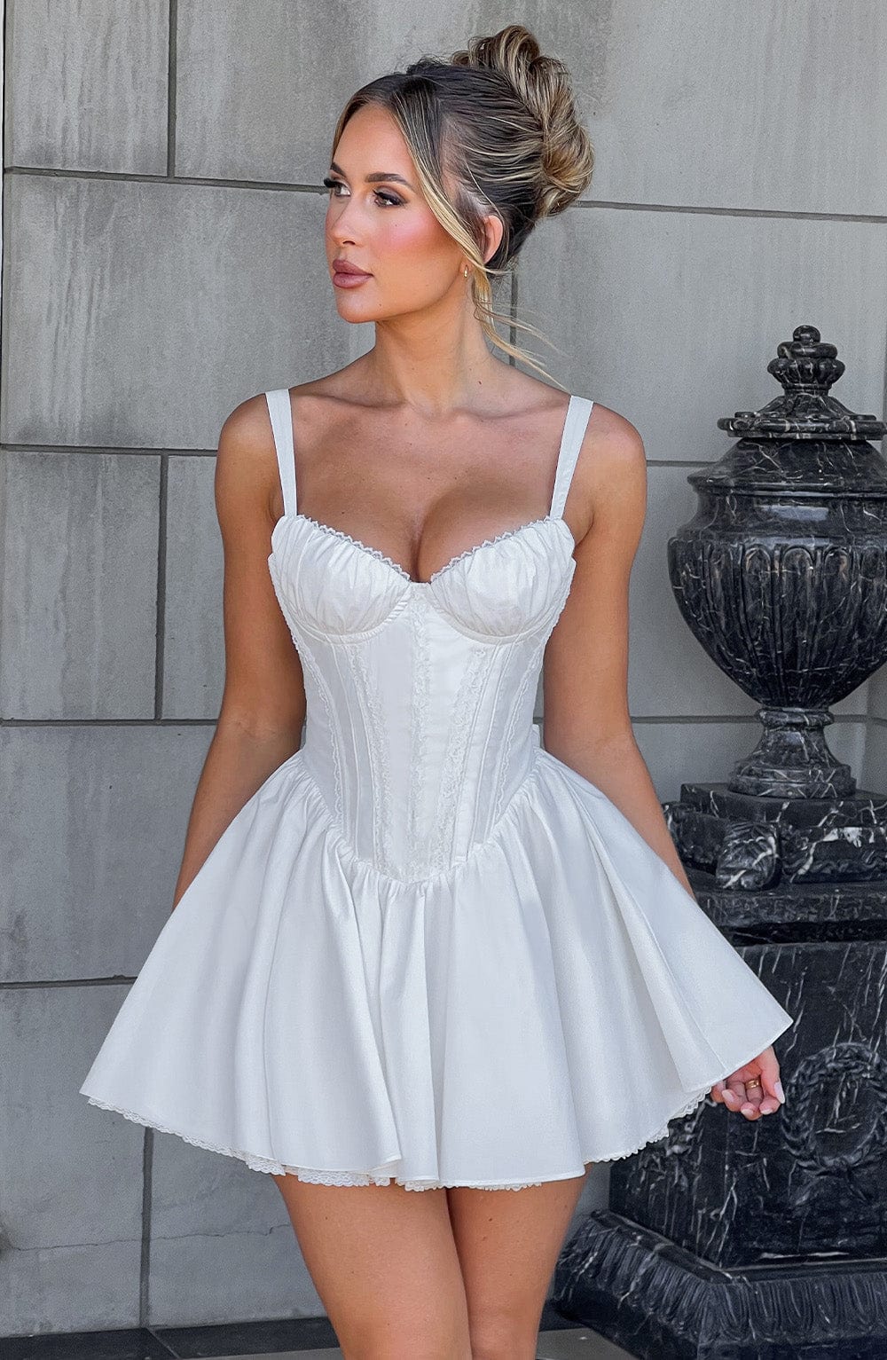 R.F Women's Dress Josie Corset Mini White Cotton Lace Party