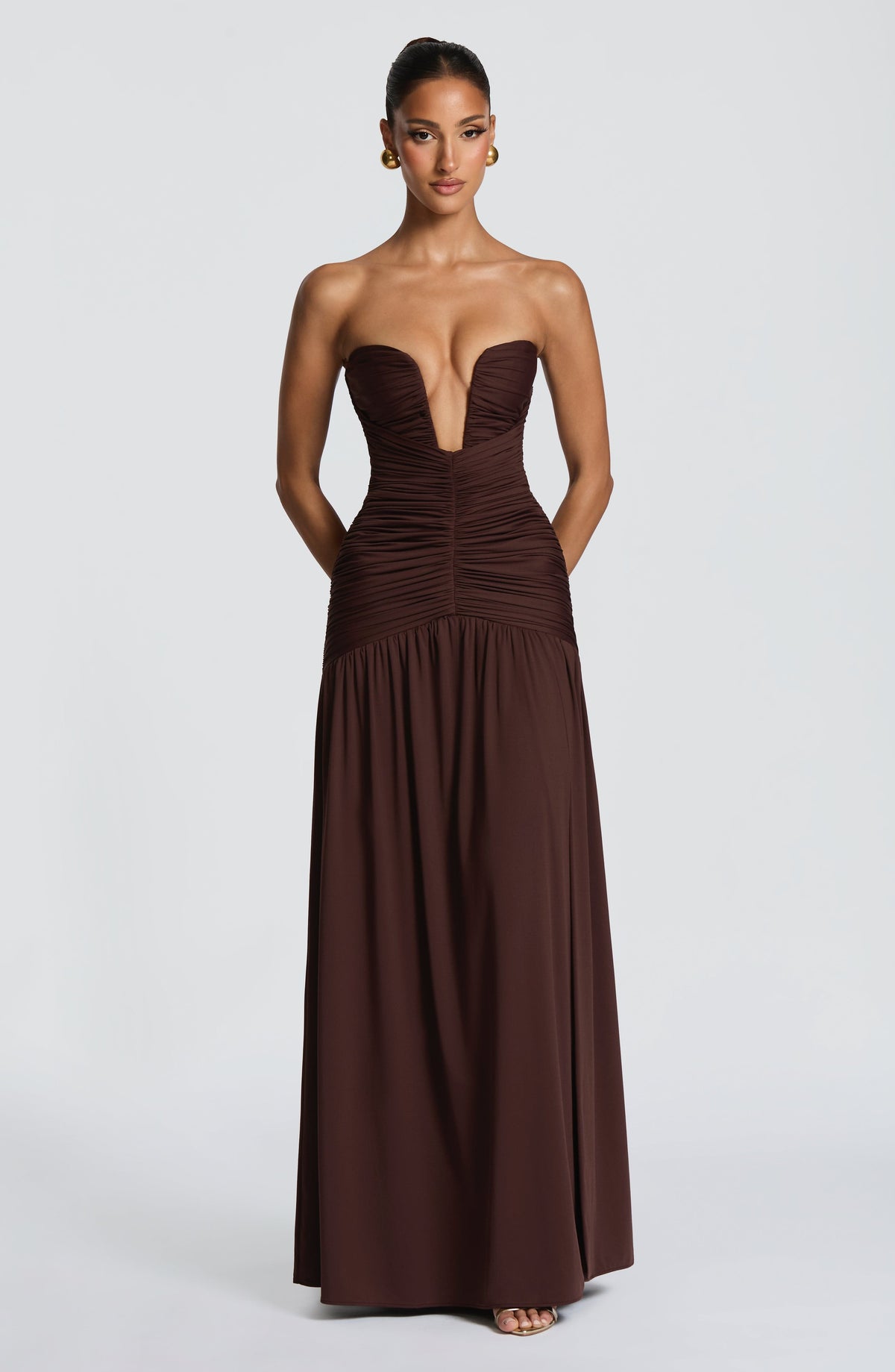 DIA Women's Dress Maxi Plum Brown Stretch Jersey Formal
