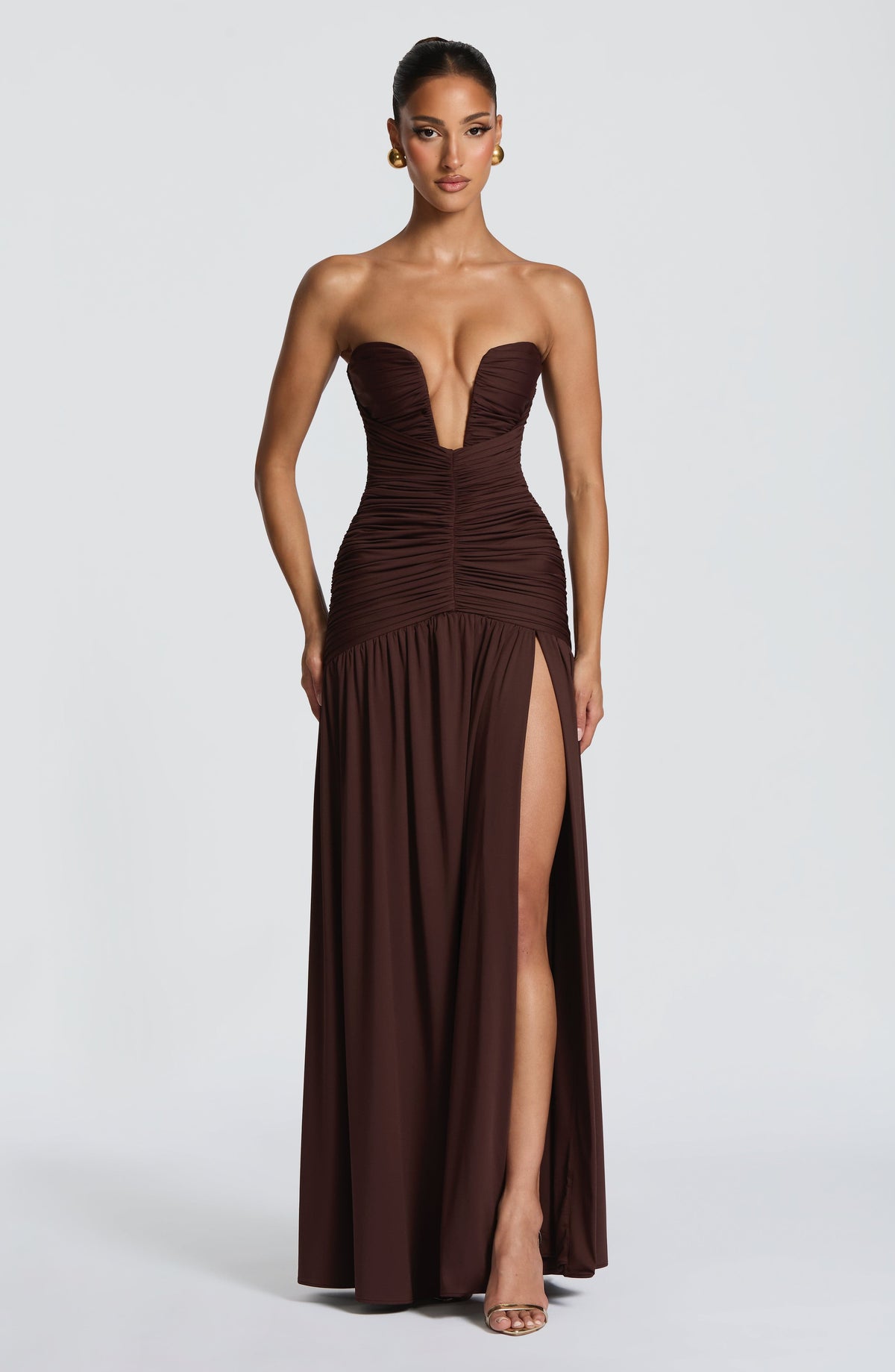 DIA Women's Dress Maxi Plum Brown Stretch Jersey Formal