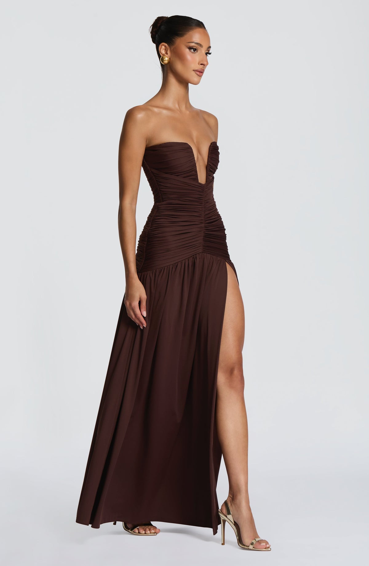 DIA Women's Dress Maxi Plum Brown Stretch Jersey Formal