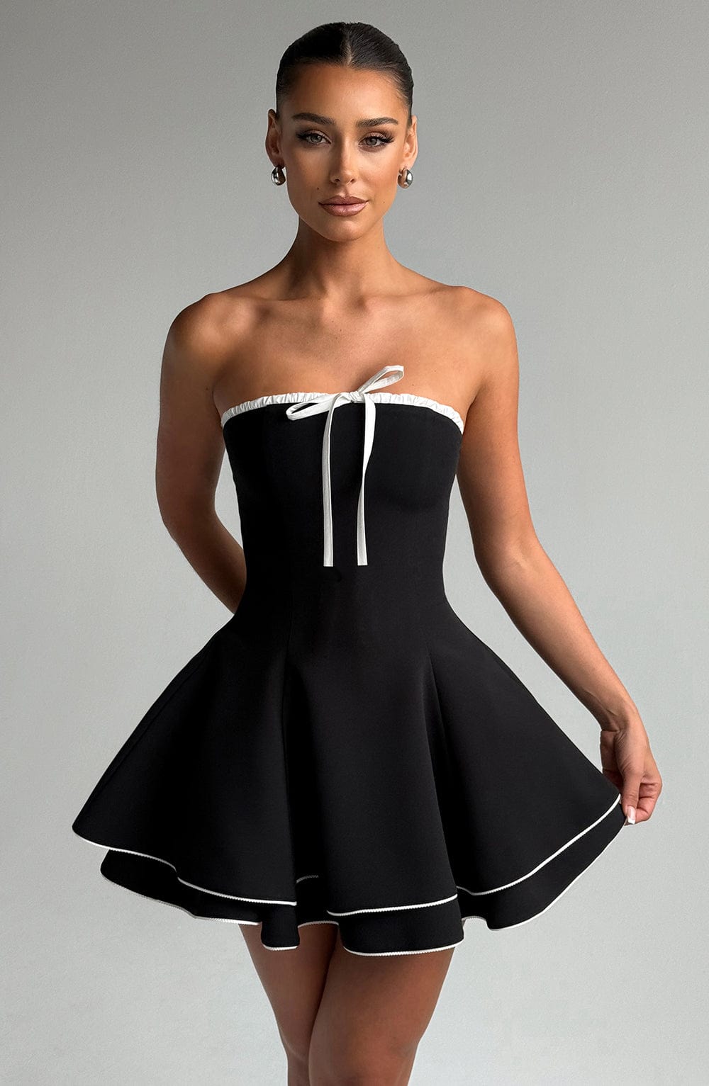 R.F Women's Dress Fit and Flare Black/White Crepe Party