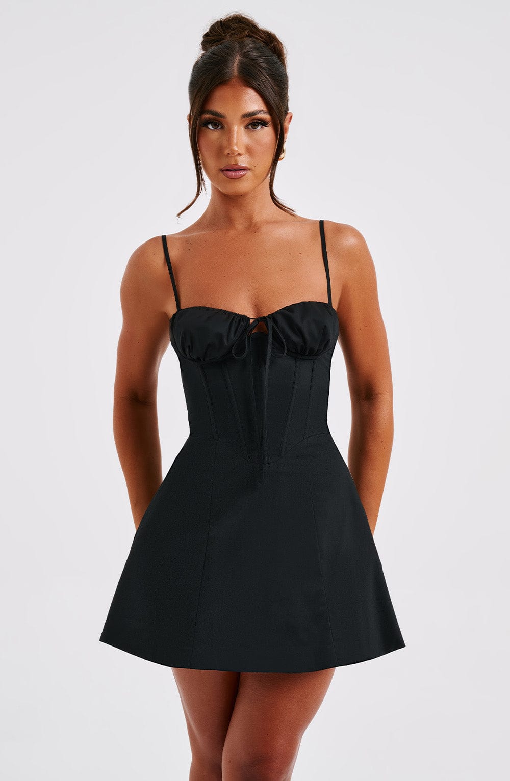 R.F Women's Dress Milkmaid Black Cotton Corset Party