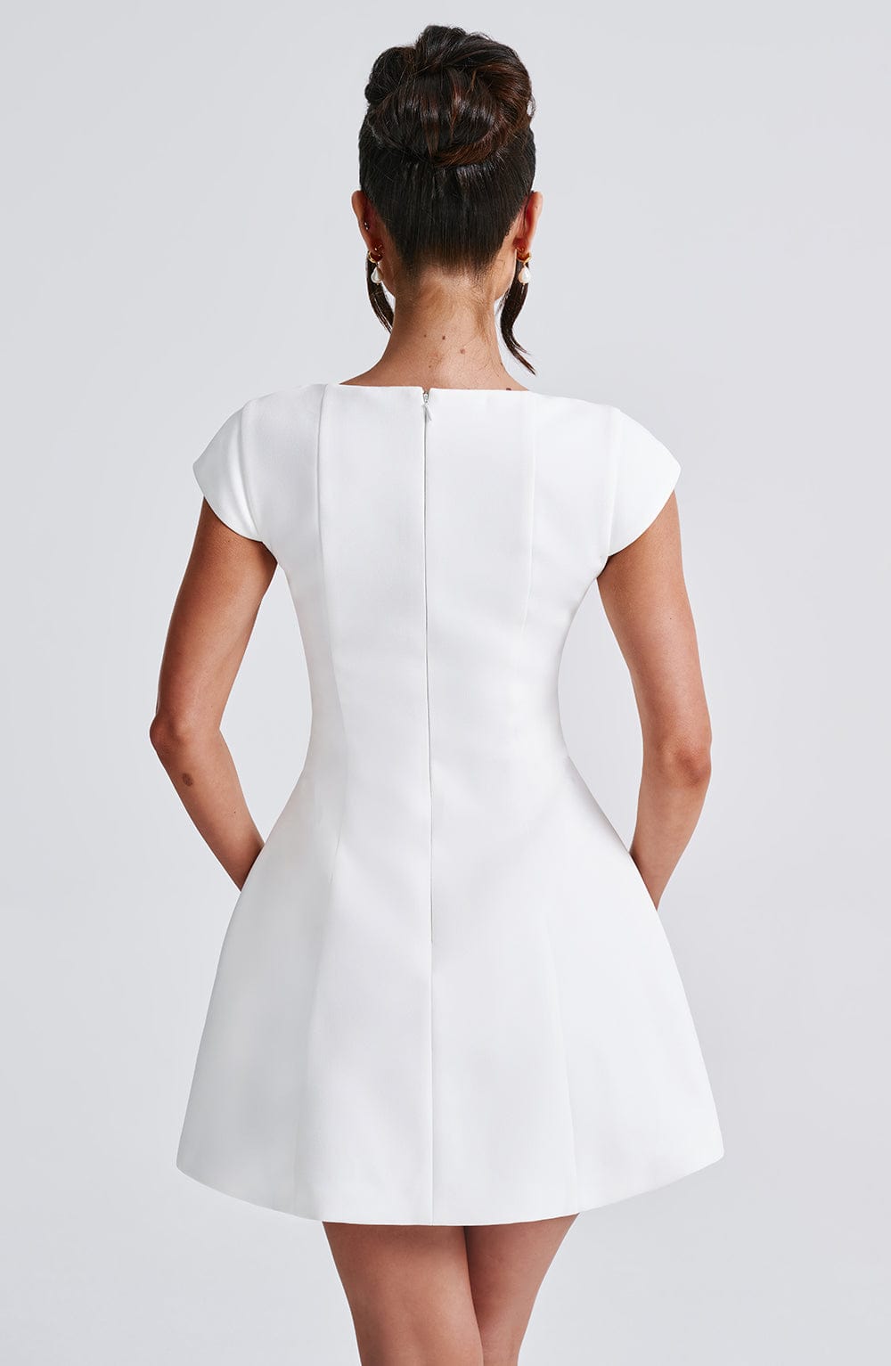 M.T Women's Dress Bubblehem Ivory Crepe Party