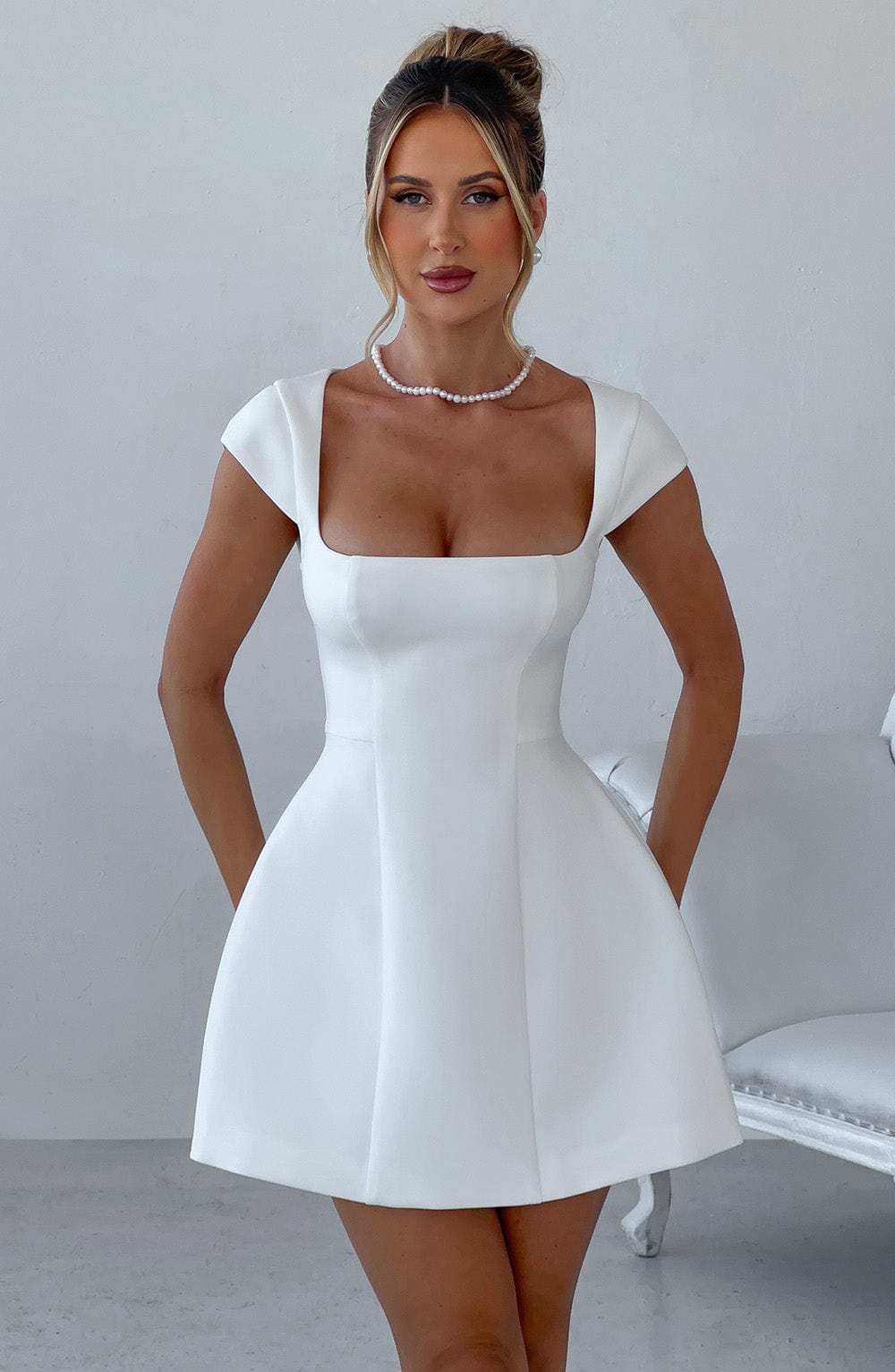 M.T Women's Dress Bubblehem Ivory Crepe Party