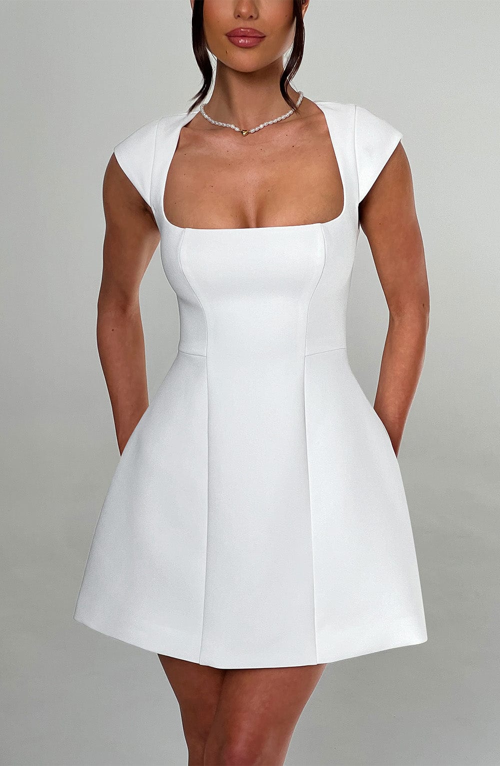 M.T Women's Dress Bubblehem Ivory Crepe Party
