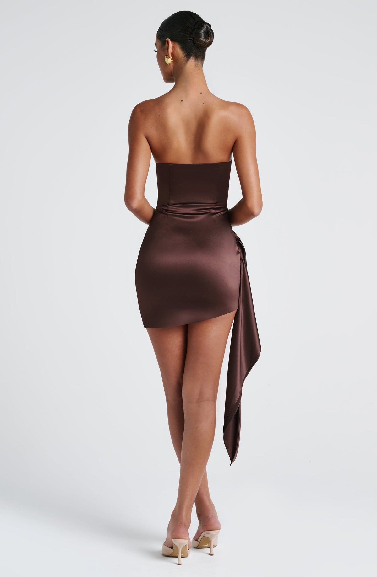 M.T Women's Dress Strapless Mini Plum Brown Stretch Satin Cocktail