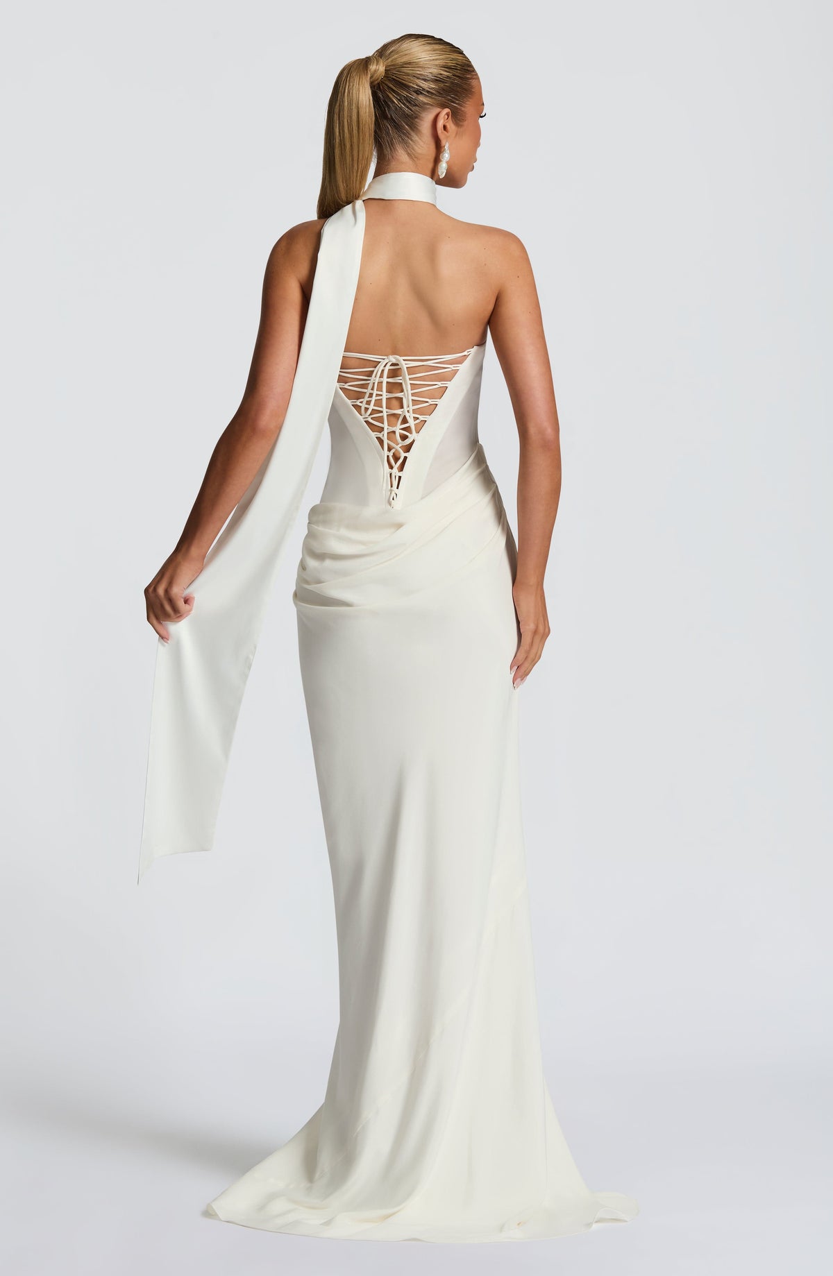 Women's Dress Cowl Neck Ivory Mesh Bridal Evening