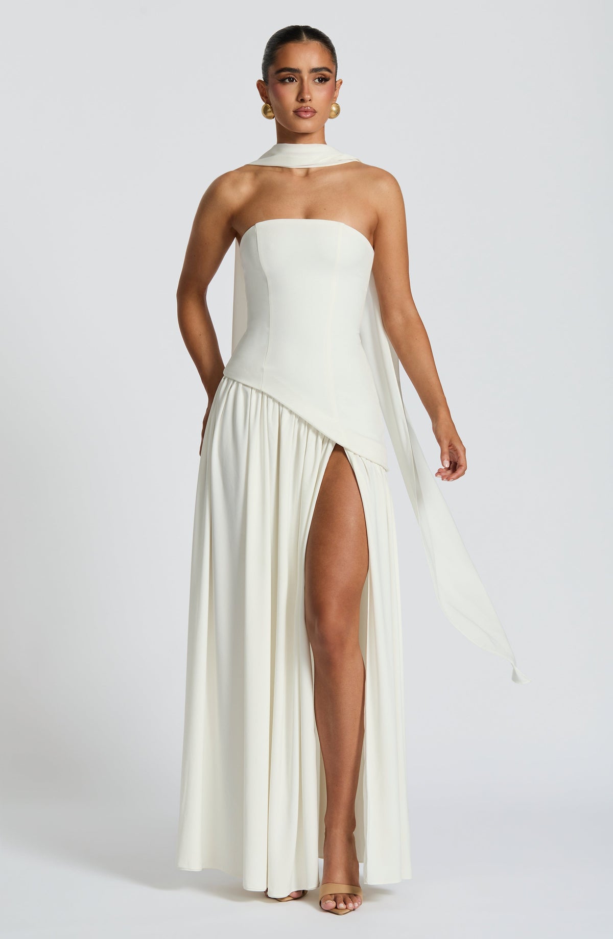 DIA Women's Dress Corset Ivory Crepe Chiffon Evening